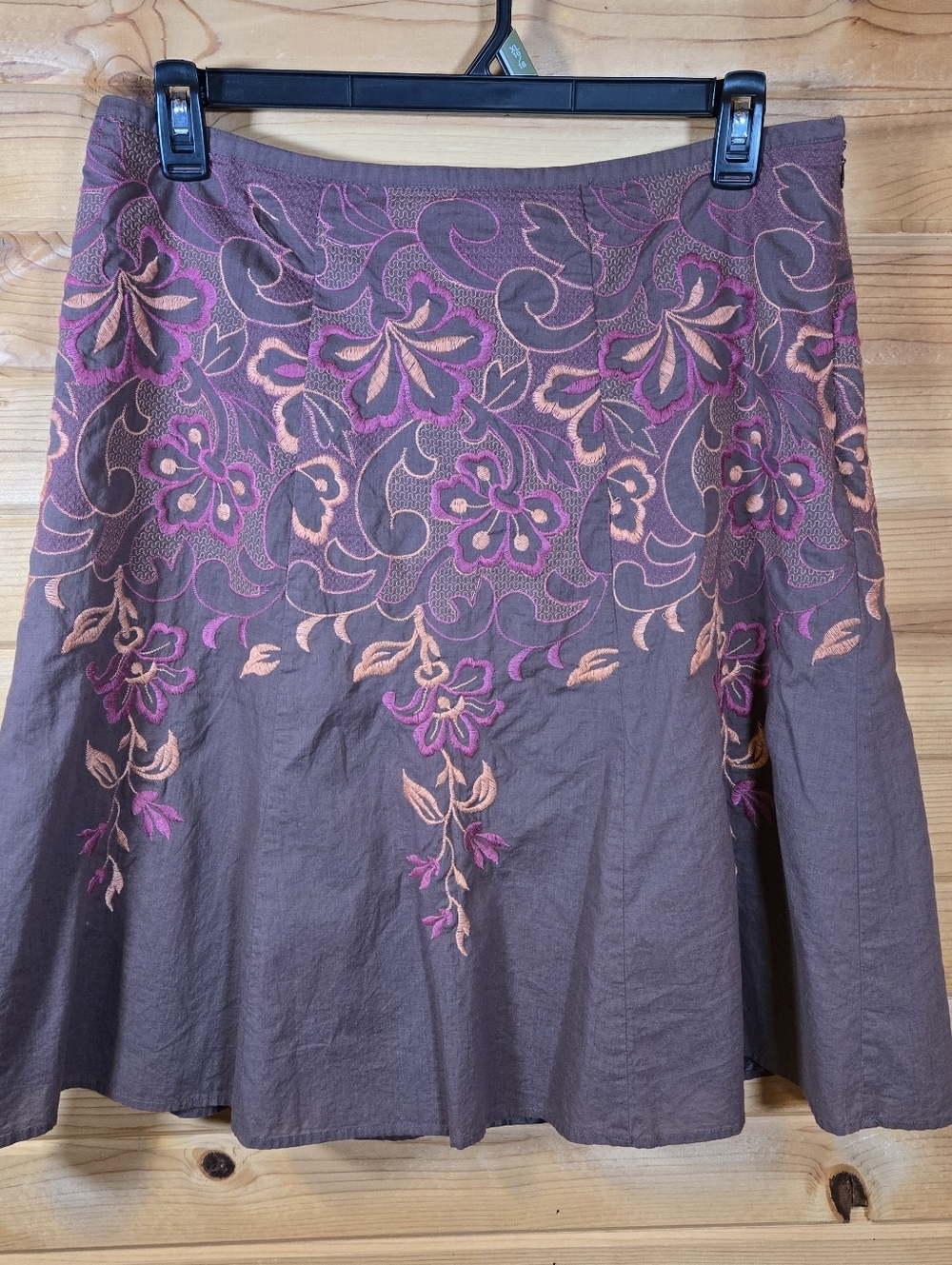 Axcess Liz Claiborne Women's Skirt Knee Length Brown Embroidered Floral 12 Lined